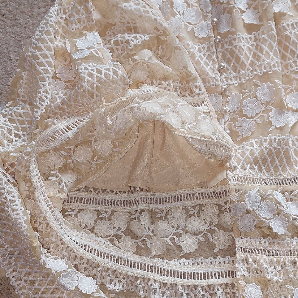 Bohemian Beige Lace 3D Floral Maxi Dress Sz S - Picture 14 of 16